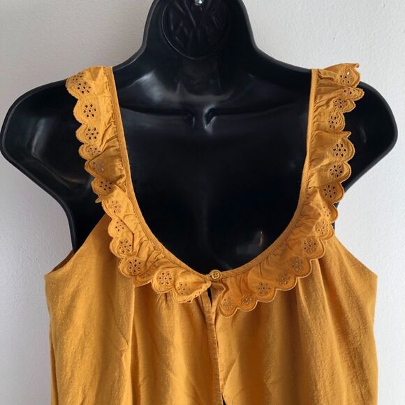 THE GREAT. Eyelet Magnolia Tiered Oversized Midi Dress Mustard Yellow Size S - Picture 6 of 10